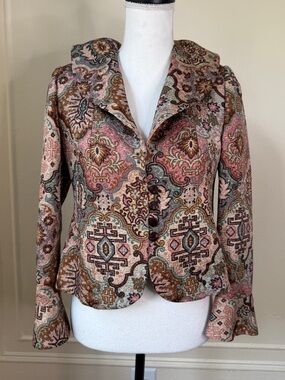 Vintage Haute Couture Tapestry Multicolored Jacket Old Hollywood Style by Tosca